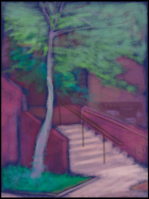 Digital pastel of the entrance to the Allenway building.